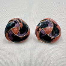Vintage Abstract Enamel Stud Earrings | Purple, Green & Orange Statement Earrings | Retro Artistic Jewellery