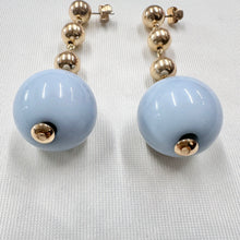 Vintage Powder Blue Lucite Ball Drop Earrings | Gold Tone Statement Earrings | Retro 1980s Oversized Bubble Earrings