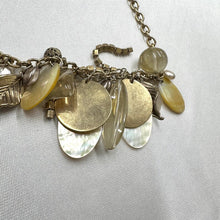Vintage Shell Charm Necklace | Boho Gold Tone Statement Necklace | Mother of Pearl Jewelry | Coastal Layered Charm Necklace