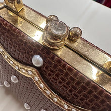 Vintage Gold-Tone Brown Mini Top Handle Bag with Pearl Details