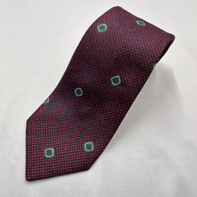 Vintage Mitsukoshi 100% Silk Tie Burgundy Red Green Geometric Pattern Japanese Necktie