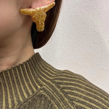 Vintage Glitter Longhorn Skull Statement Earrings | Gold Western Cowgirl Resin Studs
