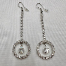 Vintage Silver Rhinestone Circle Drop Earrings | Y2K Sparkly Statement Jewelry
