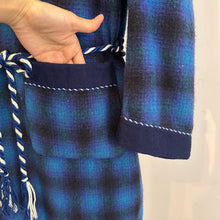 Vintage Blue Plaid Wool Wrap Coat | 100% Pure Wool, Oversized Belted Jacket