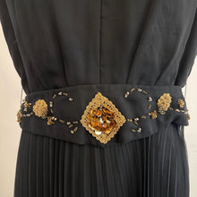 Mary Charmaine Black Pleated Jumpsuit, Embellished Waist, Sheer Wide Leg Trousers