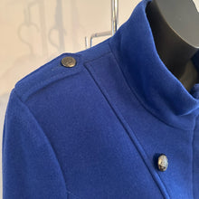 Royal Blue Wool Coat | Double-Breasted Military Style Jacket | High Neck Fitted Outerwear