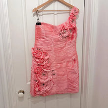 Vintage MAY QUEEN Pink One Shoulder Rosette Cocktail Dress Y2K Prom Dress Size 14