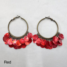 Vintage Shell Disc Hoop Earrings | Antique Brass Boho Festival Jewelry