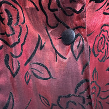 Vintage Burgundy Burnout Velvet Rose Jacket | Sheer Floral Open Front Jacket | Romantic 90s Lightweight Jacket | Women’s EU 40