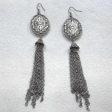 Vintage Silver Filigree Tassel Earrings – Long Chain Statement Drop