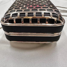 Witchery Black Silver Box Clutch Bag, Rhinestone Clasp Evening Purse, Metal Cage Chain Shoulder Bag, Y2K Party Handbag