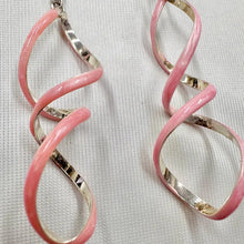 Vintage Marbled Resin Spiral Dangle Earrings | Silver Tone Statement Jewelry