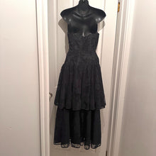Vintage Evaldo Bock Black Bow Midi Dress / 80s Party Dress / Romantic Tiered Lace Formal Dress