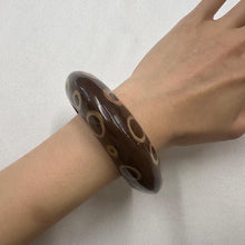 Vintage Resin Polka Dot Bangle / Retro Brown Statement Bracelet / Wood Look Chunky Bangle