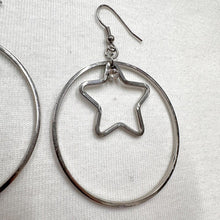 Silver Star Hoop Drop Earrings – Minimal Celestial Circle Statement