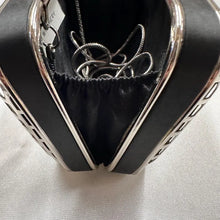 Witchery Black Silver Box Clutch Bag, Rhinestone Clasp Evening Purse, Metal Cage Chain Shoulder Bag, Y2K Party Handbag