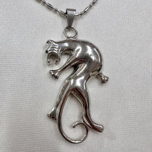 Vintage Panther Pendant Necklace / Silver Animal Necklace / Y2K Statement Necklace / Retro Panther Jewelry / Minimal Chain Necklace