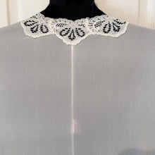 Rare Vintage C'est L'imprevu Ivory White Sheer Peignoir Robe - Made in Egypt - Scalloped Lace Trim Open Front Maxi Dressing Gown
