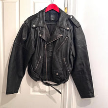 Vintage Black Leather Asymmetrical Biker Jacket, Distressed Punk Rocker Coat