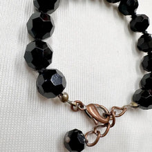 Vintage Black Faceted Glass Bead Bracelet | Adjustable Statement Bracelet | Jet Black Crystal Style