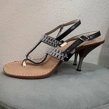 Vintage Italian Leather Rhinestone T-Strap Heels – Safari Club Positano Sandals (EU 38)