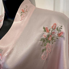 Vintage Pink Satin Floral Embroidered Robe | Romantic Silky Night Gown | Coquette Boudoir Dressing Gown