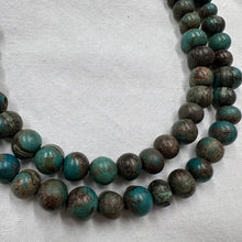 Vintage Turquoise Brown Beaded Necklace / Double Strand Long Necklace / Earth Tone Statement Jewelry / Layering Necklace