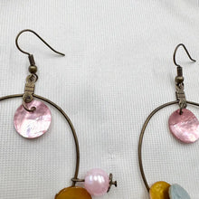 Vintage Shell Disc Hoop Earrings | Pastel Boho Festival Jewelry
