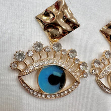 Evil Eye Crystal Statement Drop Earrings – Blue Glass Cabochon
