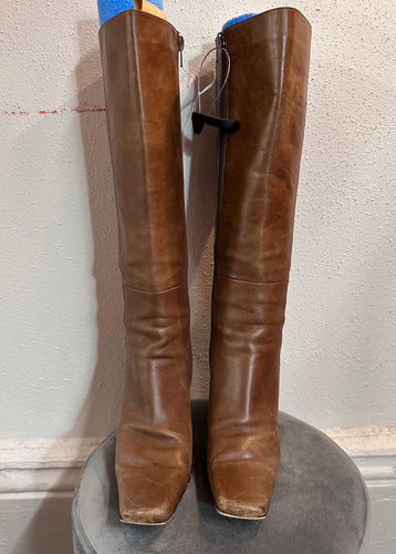 Vintage 90s Brown Leather Knee-High Boots