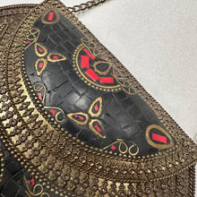 Vintage Bohemian Metal Clutch Bag | Turquoise Style Stone Crossbody Purse | Tribal Mosaic Evening Bag