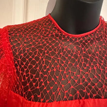Vintage 1980s Red Mermaid Gown | Sheer Lace Sleeves, Ruched Formal Dress