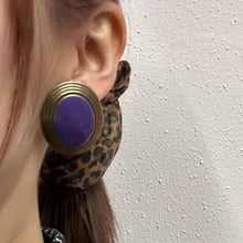 Vintage Purple Cabochon Statement Earrings | Gold Tone Oval Stud Earrings | Retro Lavender Clip Style Earrings