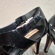 Vintage Diana Ferrari Black Patent Heels / Open Toe Strappy Pumps / Glossy Leather Look / Size US 7.5 / Minimal Chic Heels