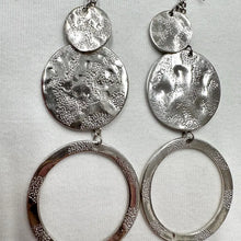 Vintage Silver Textured Disc Dangle Earrings – Bold Long Statement Circle Drop