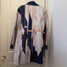 Vintage Abstract Print Oversized Coat | Navy Geometric Statement Jacket | Double Breasted Lightweight Coat | Retro Art Deco Style