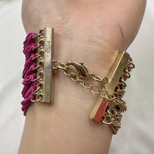 Vintage Gold Tone Hot Pink Chain Fringe Bracelet | Statement Cuff, Adjustable Clasp