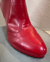Vintage Red Patent Leather Bow Ankle Boots – Stiletto Heel, Pre-Loved Statement Style