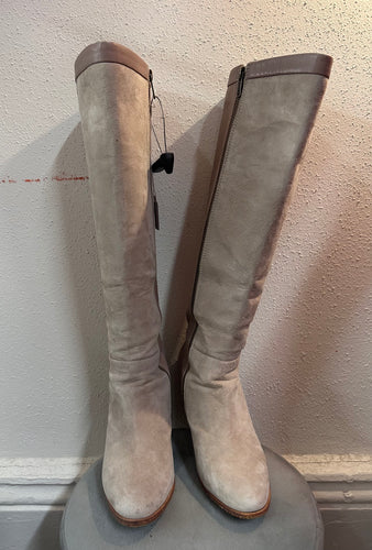 Pink Two-Tone Knee-High Boots – Suede & Leather Mix