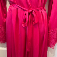 Vintage Fuchsia Satin Peignoir Set – Lace Trim Maxi Nightgown & Robe