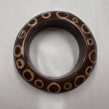 Vintage Resin Polka Dot Bangle / Retro Brown Statement Bracelet / Wood Look Chunky Bangle