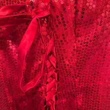 Vintage Red Sequin Lace-Up Evening Gown / Y2K Glam Maxi Dress / Rhinestone Formal Mermaid Dress