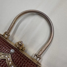 Vintage Gold-Tone Brown Mini Top Handle Bag with Pearl Details