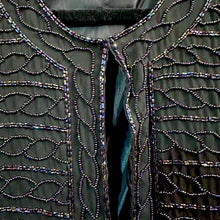 Vintage Black Beaded Jacket | Iridescent Sheer Evening Cardigan, Art Deco Style