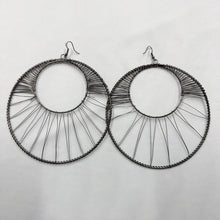 Statement Hoop Wire Earrings | Gunmetal Gray Silver Oversized Circular Dangle Earrings | Boho Industrial Handmade Style