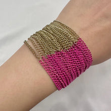 Vintage Gold Tone Hot Pink Chain Fringe Bracelet | Statement Cuff, Adjustable Clasp