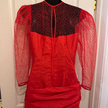 Vintage 1980s Red Mermaid Gown | Sheer Lace Sleeves, Ruched Formal Dress