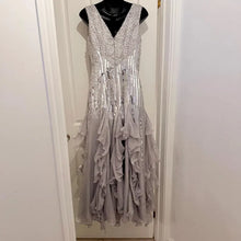 Vintage Beaded Sequin Evening Gown | Silver Grey Chiffon Ruffle Dress | Art Deco Inspired Formal Dress | Gatsby Style Maxi Dress