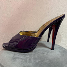 Vintage Italian Heels Purple Patent Leather Mule Sandals Stiletto Heels Made in Italy Size 45