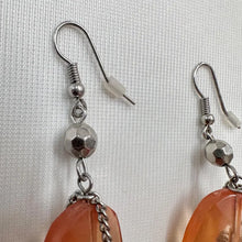 Vintage Peach Acrylic & Silver Chain Tassel Earrings | Long Statement Drop Earrings | Y2K Boho Dangle Earrings